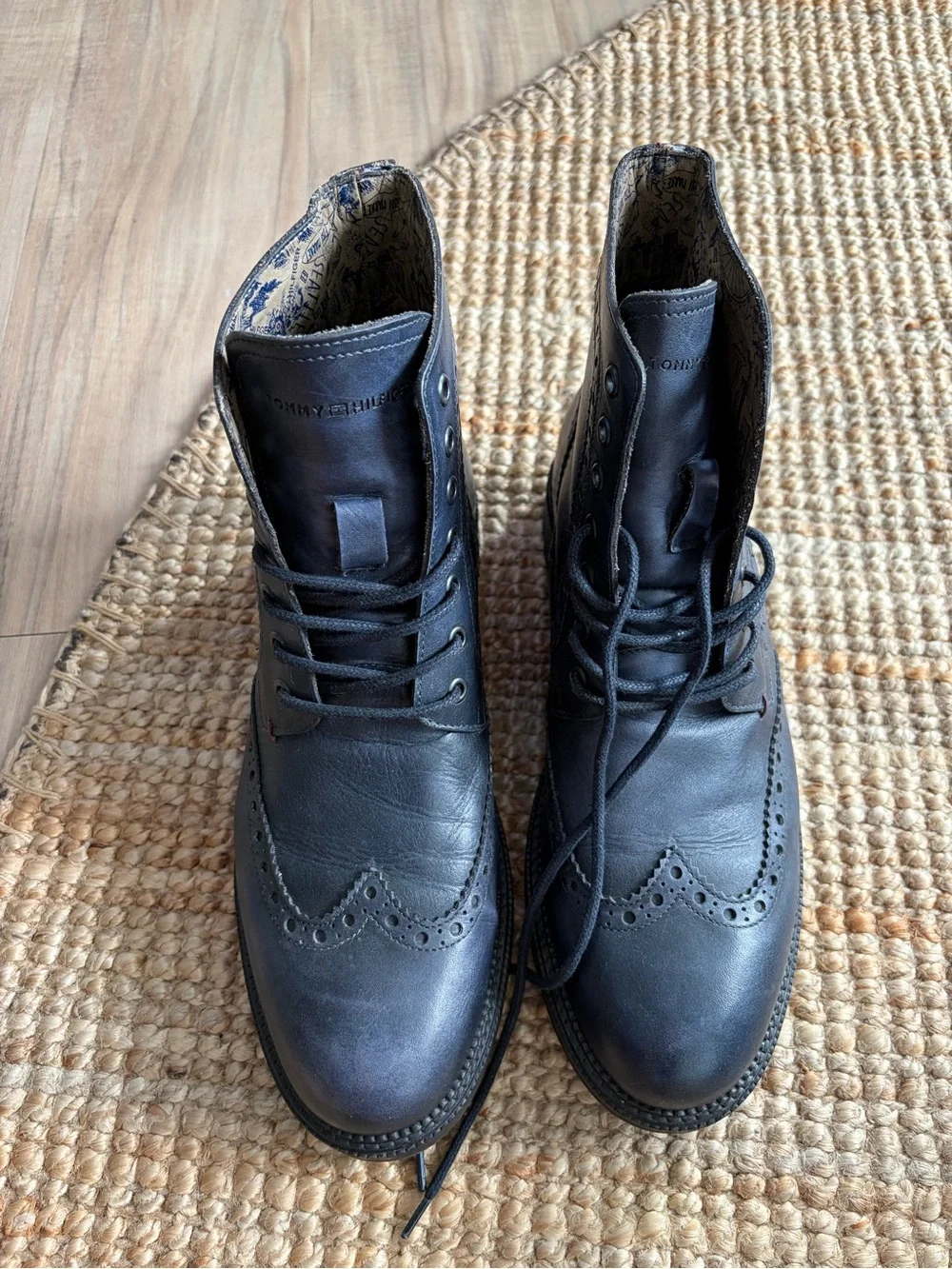 Tommy Hilfiger Blue Leather Brogue Lace-Up Boots